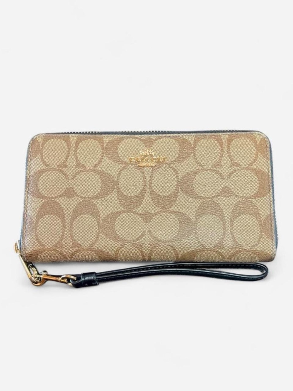 Coach Signature Canvas Long
Zip Around Wallet in Gold Tan Brown
with Wristlet At